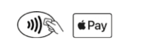Символ безготівкової оплати – іконки платіжної картки та Apple Pay, що означає можливість заплати телефоном або карткою з безконтактною оплатою