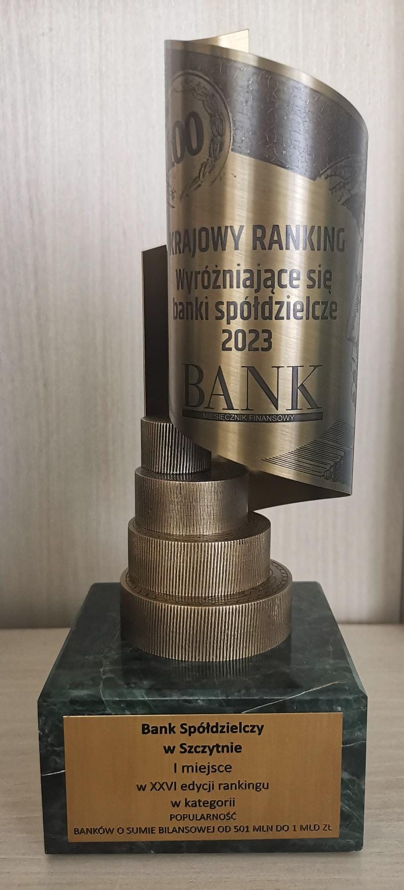 Nagroda w Krajowym Rankingu banków spółdzielczych 2023