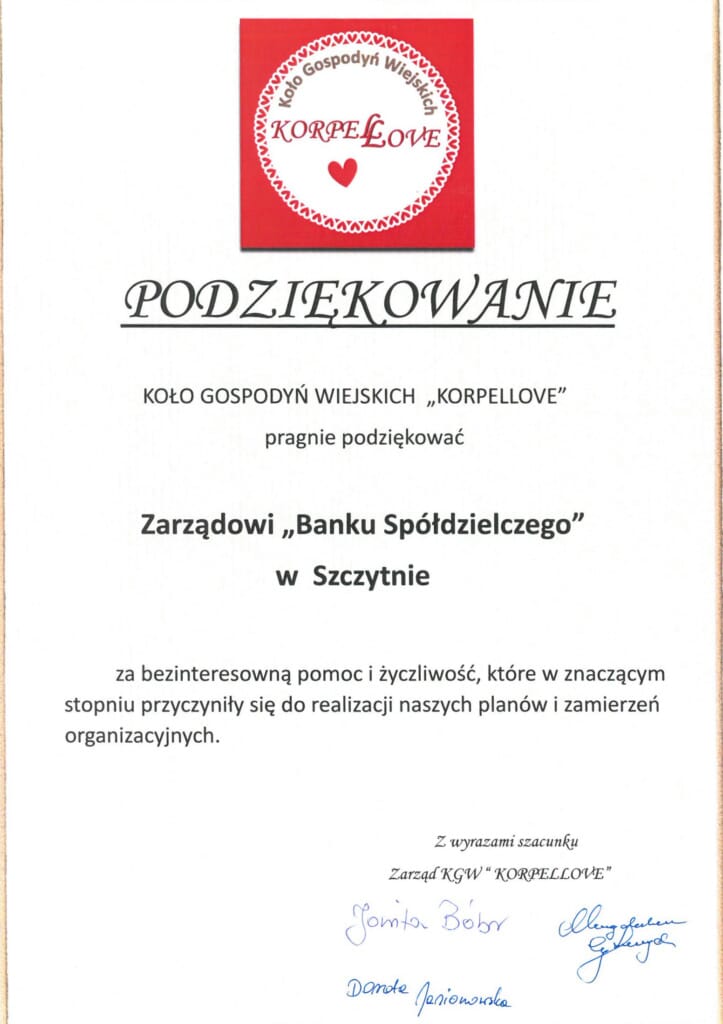 Podziękowania od Koła Gospodyń Wiejskich "Korpellove"