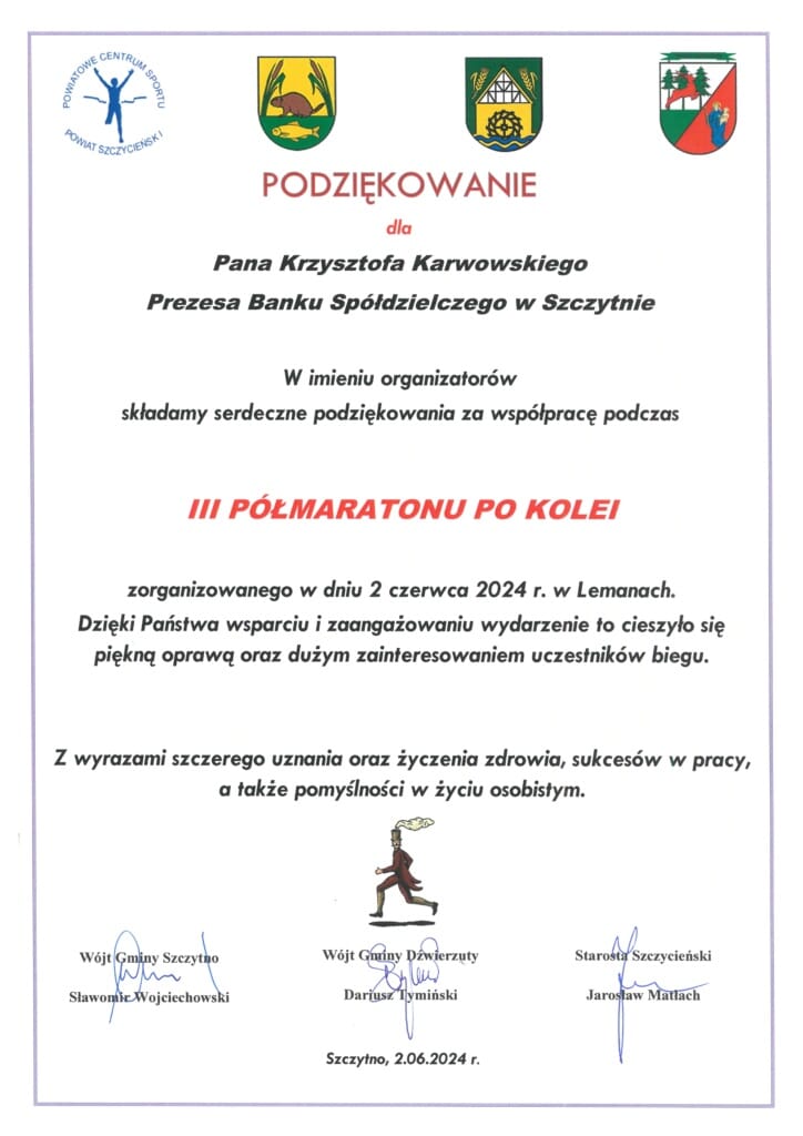 Podziękowanie dla Krzysztofa Karwowskiego