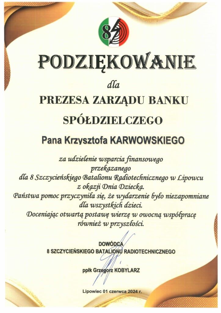 Podziękowanie dla Krzysztofa Karwowskiego