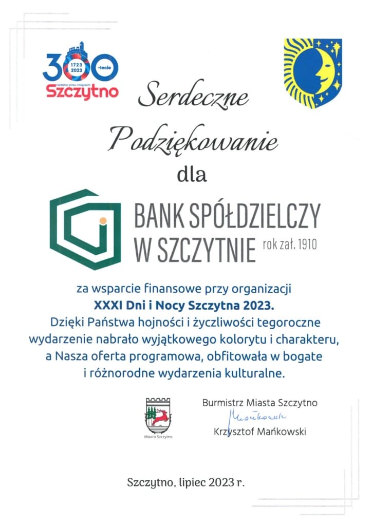 Podziękowania od burmistrza miasta Szczytno