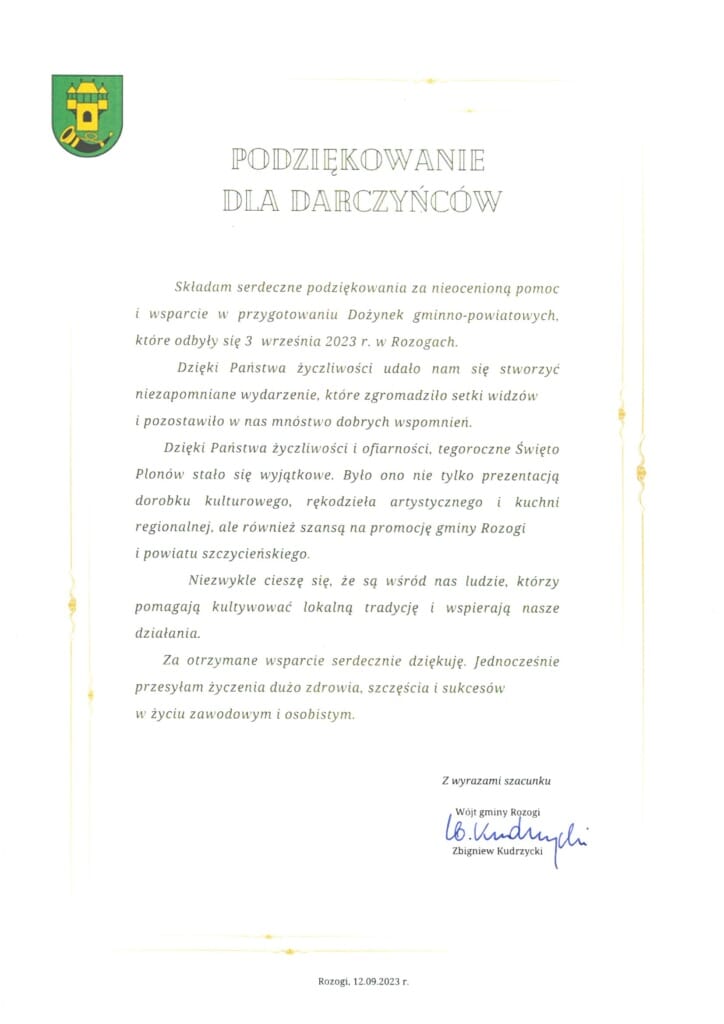 Podziękowanie dla Darczyńców