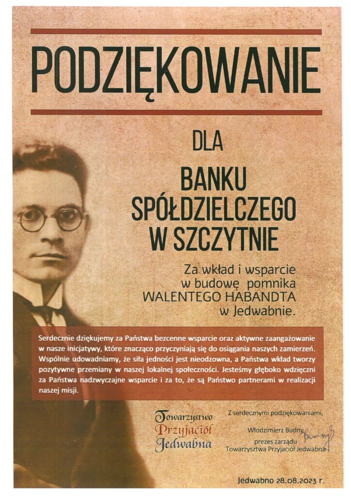 Podziękowanie dla Banku Spółdzielczego