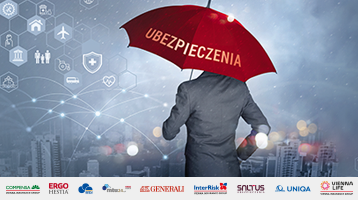 Osoba pod parasolem z napisem ubezpieczenia