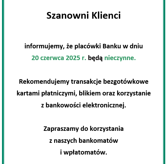 Nieczynne placówki w dniu 20.06.2025